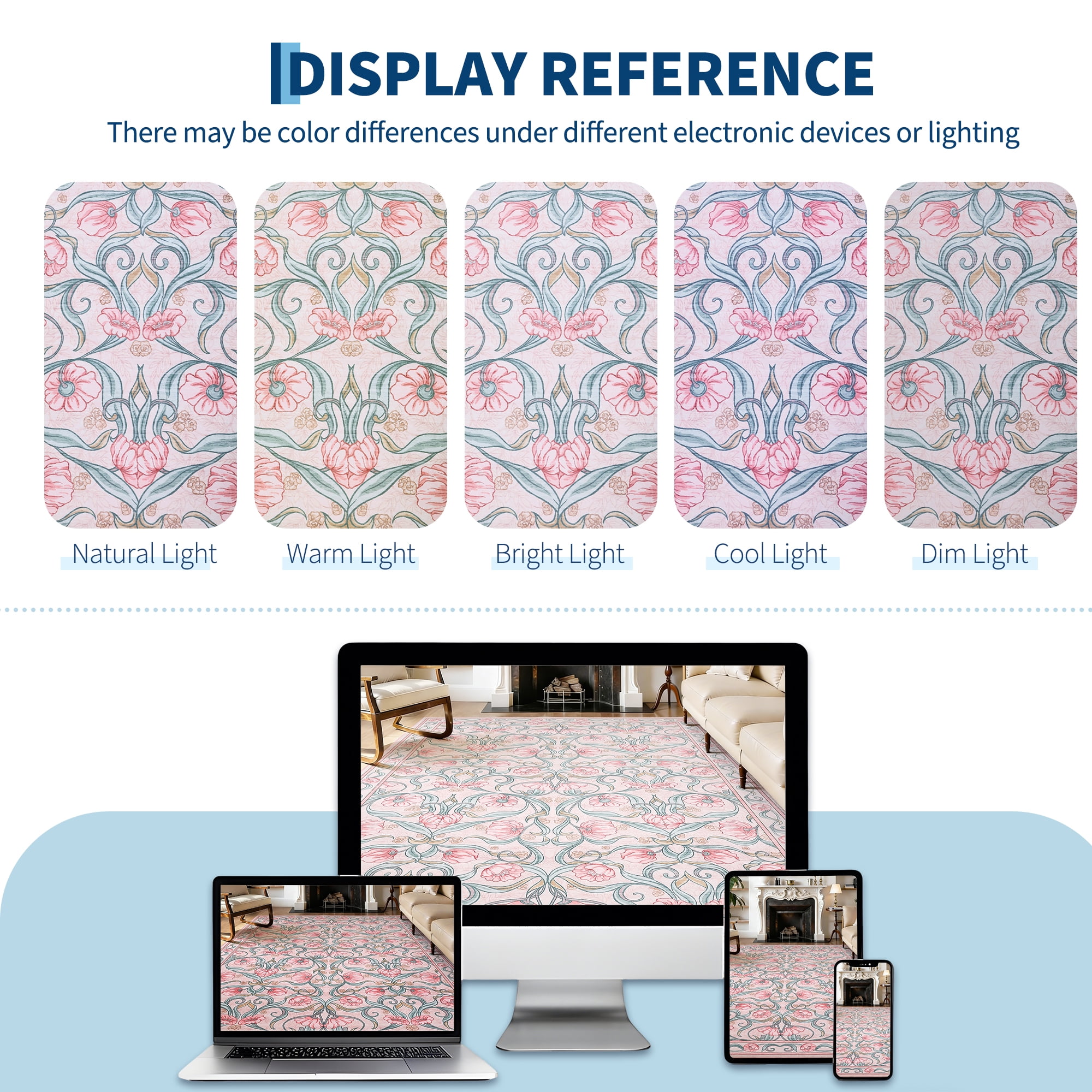 Memoryfield Modern Floral Area Rug 10' x 13', Washable Floor Cover, Soft Low-Pile Non-Slip Carpet, for Living Room Bedroom Dining Room, Pink