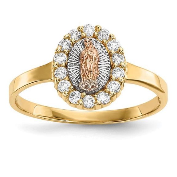 Finest Gold 14K Two-Tone with White Rhodium CZ Lady of Guadalupe Ring - Size 7