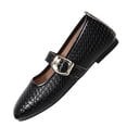 thumbnail image 2 of BRGZLK Mary Jane Shoes for Women Trendy Solid Color Round Toe Woven Print Ballet Flats with Strap Dressy Comfortable Casual Shoes Black 7.5, 2 of 9