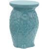 Oriental Furniture 1 8" Carved Owl Porcelain Garden Stool, medium-gloss aqua, Interior décor