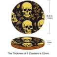 thumbnail image 3 of Skull Set of 6 Round Coasters, Microfiber Leather Drink Coasters, 11x11 cm/4.3x4.3 in Square Coasters for Drinks, Heat Coasters for Home and Office Use, 3 of 6