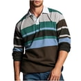 thumbnail image 4 of Aobny Striped Men's T Shirts Vintage Oversized Shirts Collared Big & Tall Polos Long Sleeve Shirts,Brown,M, 4 of 5