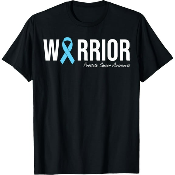 Family Prostate Cancer Awareness Light Blue Ribbon Warrior T-Shirt100% cotton short-sleeved shirt for both men and women