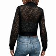 thumbnail image 3 of Gynyvoja Women Lace Cropped Bombers Jacket Long Sleeve Zip Up Sheer Lightweights Cardigan Black XL, 3 of 7