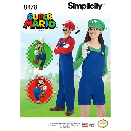 Simplicity Size XS-XL Nintendo Super Mario Costume Pattern, 1 Each