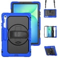 thumbnail image 1 of Case for Samsung Galaxy Tab S10 FE+ Plus 13.1 inch 2025 with Screen Protector, 360 Degree Rotating Kickstand Hand Strap Heavy Duty Shockproof Cover with Shoulder Strap, Blue, 1 of 7