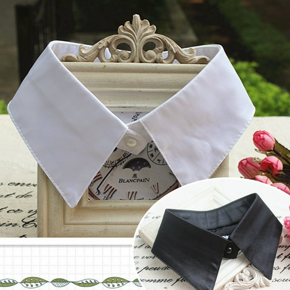 Eoperou Faux Pearl Button Solid Color Thin Fake Collar Detachable Shirt False Collar Costume Accessories