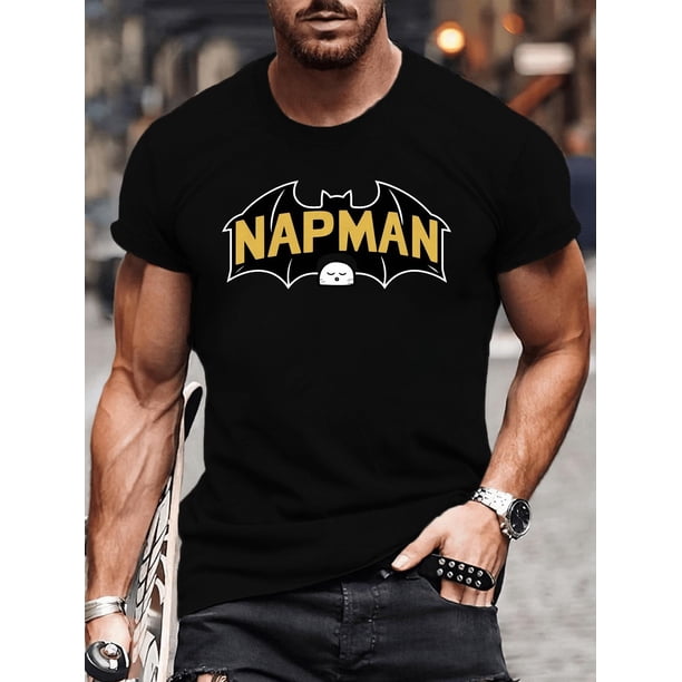Vibrant Yellow & Black Bat Design, Short Sleeve T-Shirt for Summer, Machine Washable