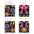 thumbnail image 2 of Sikiie Colorful Floral Embroidery Mexican Leather Tissue Box Cover Square, tissue box holder, Tissue Box with Bottom Belt-5.2”x5.2”x5.2”, 2 of 7