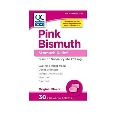 3 Pack Quality Choice Pink Bismuth Stomach Relief Original 30 Chewable Tabs each