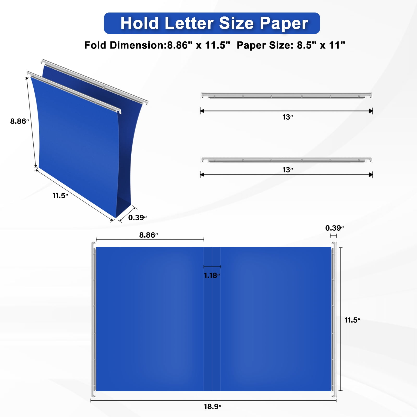 ViVin Heavy Duty Plastic Hanging File Folders with Metal Hook, 1/5-Cut Adjustable Tabs, File Cabinet Folders, Letter Size, 20PCS Blue