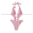 thumbnail image 4 of Staron Women's Solid Backless Bikini Swimsuit Two-Piece Bandage High Cut Bathing Suit with Removable Pads Beach Vacation Pool Swimwear Set, Pink L, 4 of 6