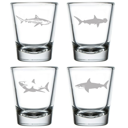 Set of 4 Shot Glasses 1.75oz Shot Glass Sharks