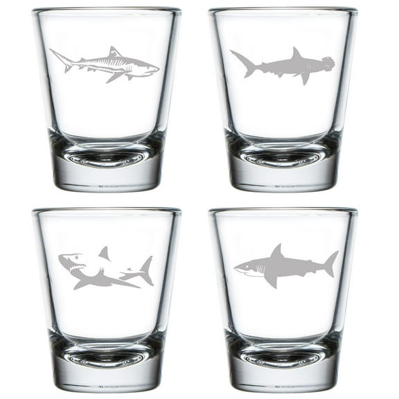 Set of 4 Shot Glasses 1.75oz Shot Glass Sharks