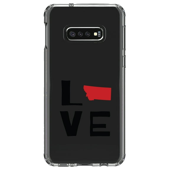 DistinctInk Clear Shockproof Hybrid Case for Samsung Galaxy S10e (5.8" Screen) - TPU Bumper Acrylic Back Tempered Glass Screen Protector - Montana - Love Black & Red