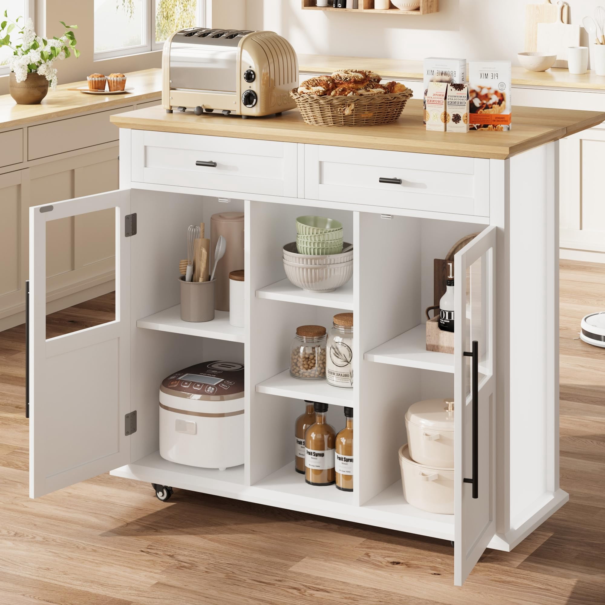Kojooin Compact Rolling Kitchen Island with Storage, Perfect for Small Kitchens and RVs