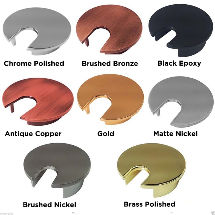 Metal Round Office Computer Desk Grommets Color Brushed Nickel