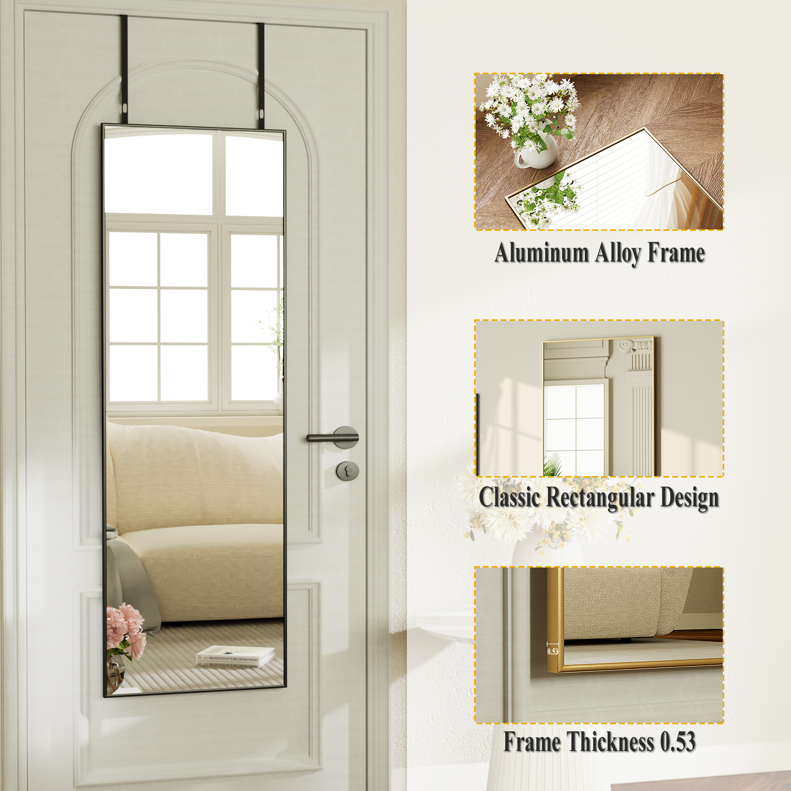 Beautypeak Full-Length Door Mirror, Black, 48x14 photo 4