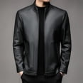thumbnail image 4 of Nueva chaqueta de cuero sintético resistente al viento para hombre, estilo elegante e informal, estilo aviador, estilo retro, de negocios, de PU, color verde guisante, ajustada, con cremallera, para o, 4 of 5
