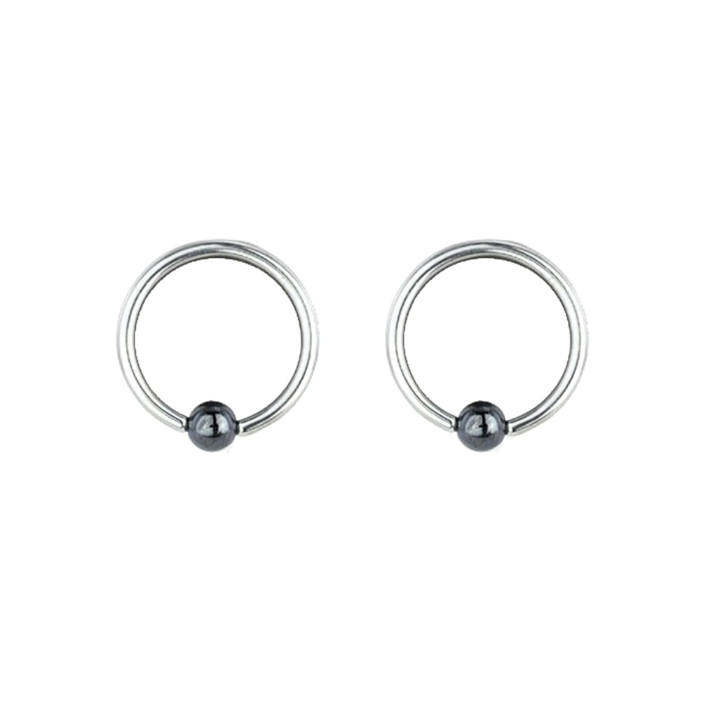 PAIR Captive Bead Ring Surgical Steel with Hematite Plated Bead Nose Earrings 