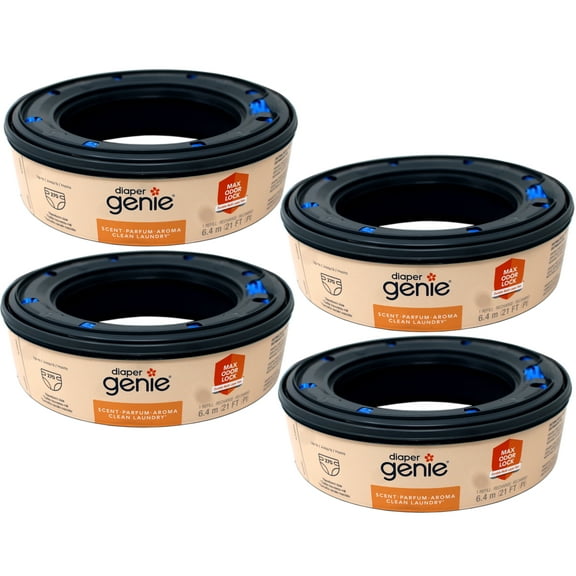 4 Pack - Diaper Genie Bags Refills, Clean Laundry Scent, with Max Odor Lock, 270 Count (21 FT)