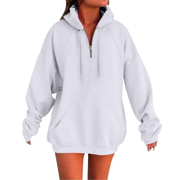Yokua Women's Oversized Hooded Quarter Zip Long Sleeve Sweatshirt Fashion Solid Color Pullover