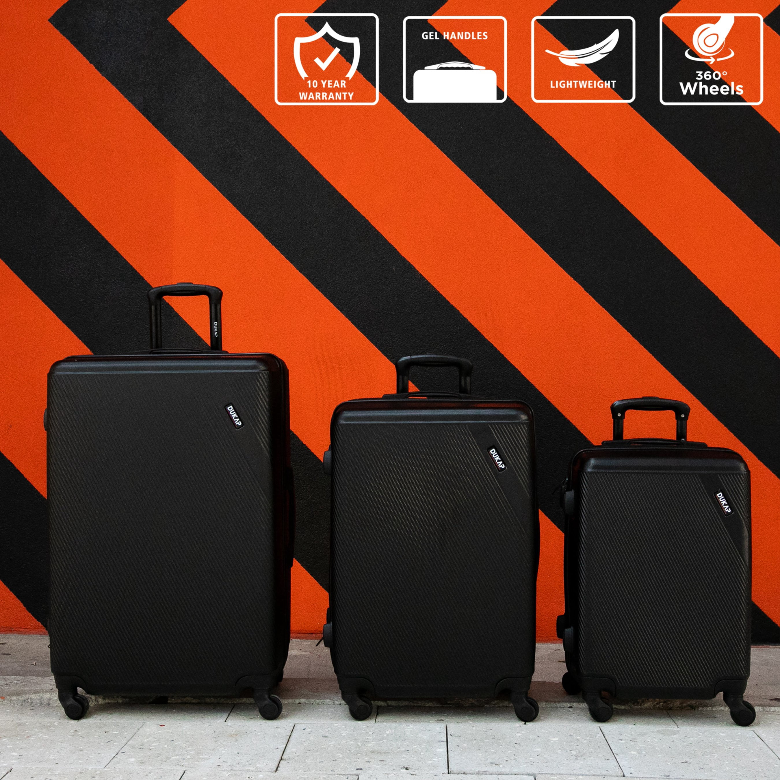 DUKAP Discovery 3-Piece Hardside Luggage Sets with Spinner Wheels, Handle and Trolley, (20"/24"/28"), Black