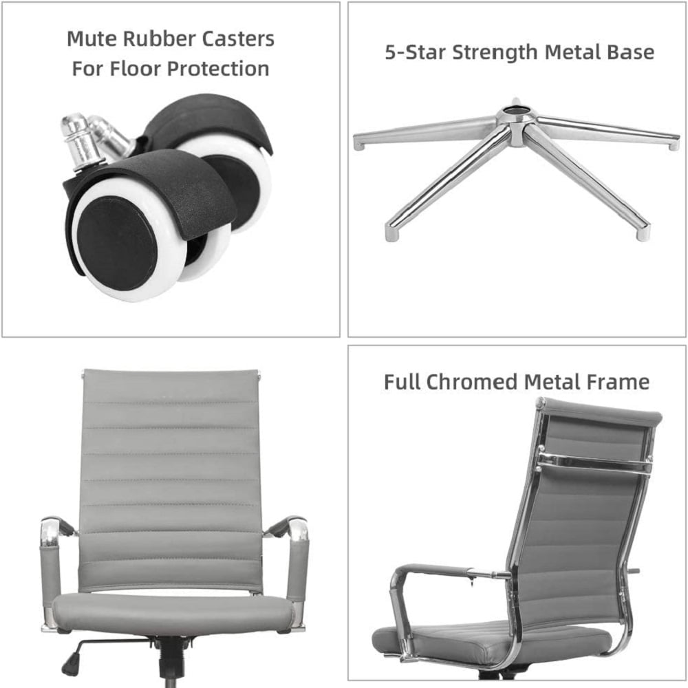 Okeysen Mid-Back Ribbed Home Office Desk Chair Upgraded Seat Ergonomic Leather Conference Room Swivel Chairs Adult, Gray