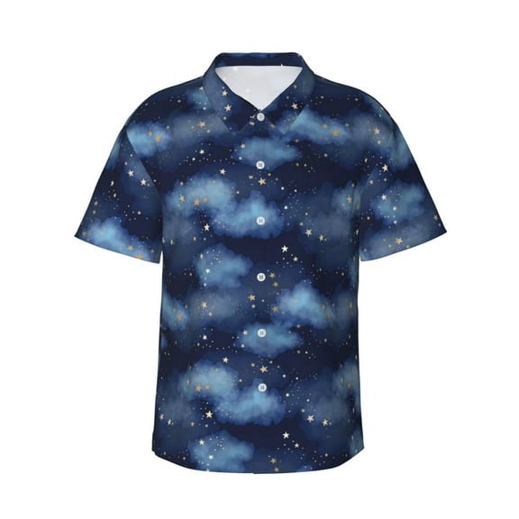 Vsdgher Starry Sky Print Men's Hawaiian Shirts Button Down Tropical Holiday Beach Shirts Vacation Clothes,