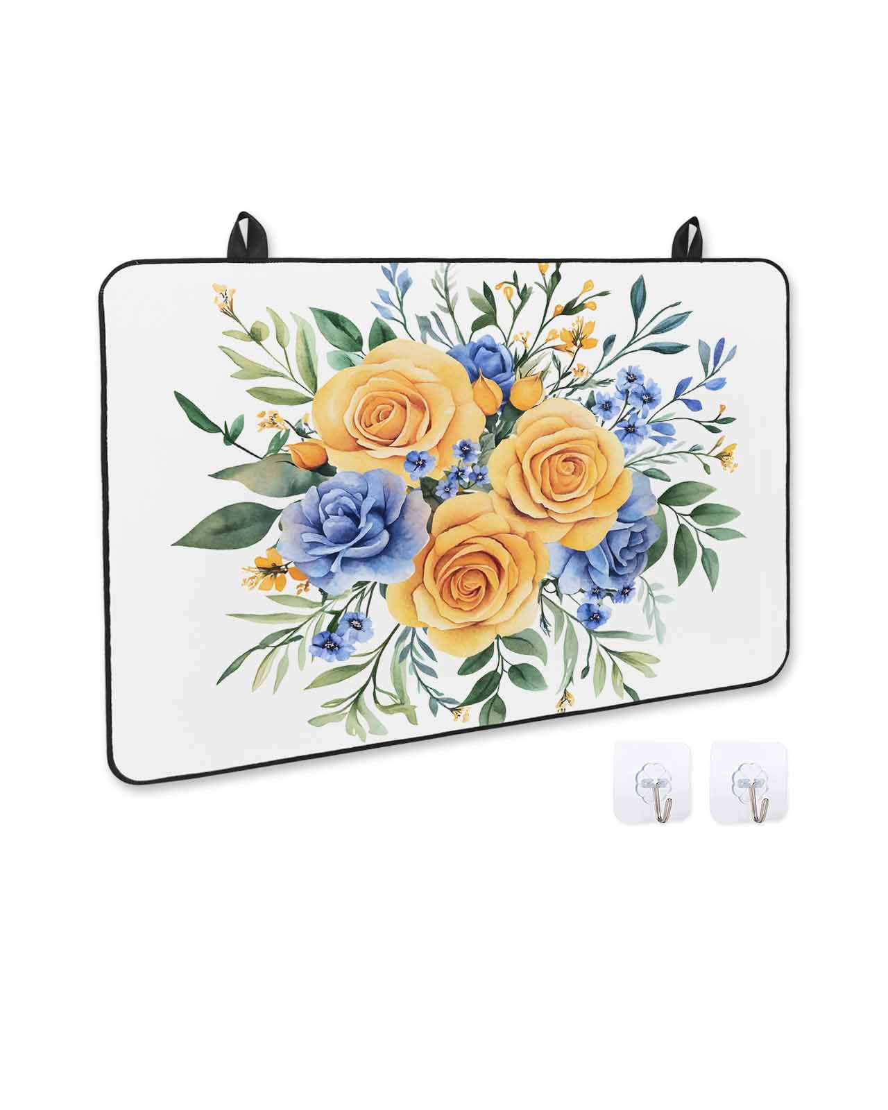 nqOlkjepod Large Induction Cooktop Protector Mat 24"x21", Floral Eucalyptus Leaves Stove Top Covers for Electric Stove, Blue Yellow Garden Flowers Stove Burner Cover Mats, Glass Top Stove Cover
