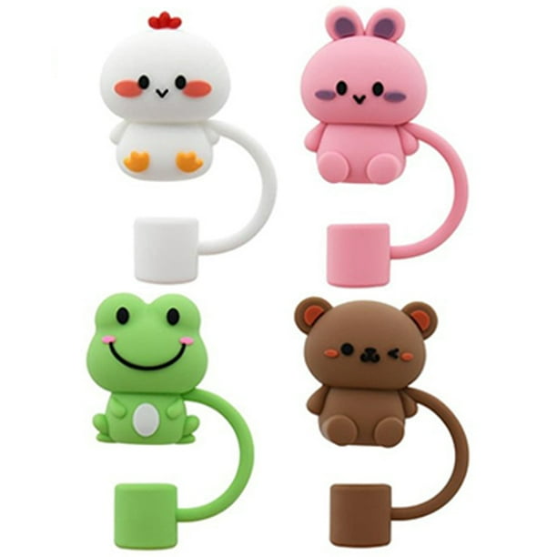 Juego Tapones Paja Con Tapa Paja Dibujos Animados Lindos Fiesta (4 Piezas Animales)