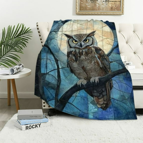BCIIG Owl Blanket Gifts for Adults Kids Soft Warm Lightweight Cozy Flannel Moonlight Animal Throw Blankets for Bed Sofa Couch Living Room Decor 40x50in