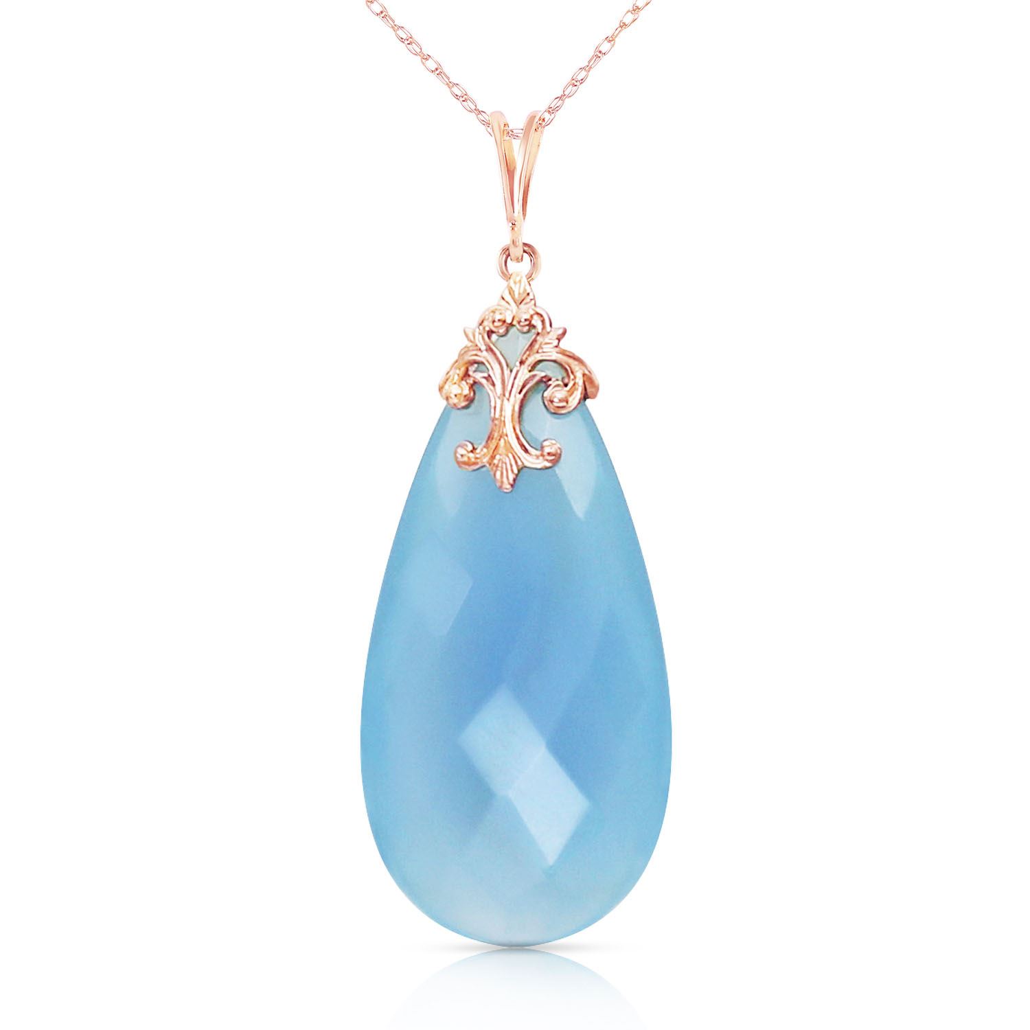 ALARRI 14K Solid Rose Gold Necklace with Briolette 31x16 mm Aqua Blue Chalcedony with 18 Inch Chain Length. by ALARRI