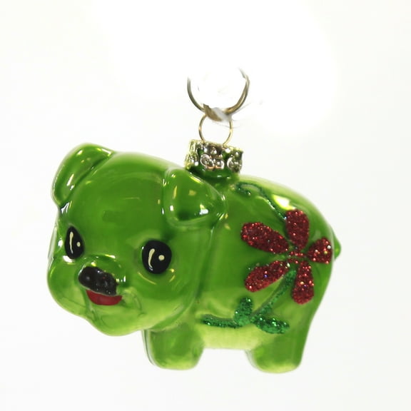 Holiday Ornament Retro Pig Glass Kitsch Easter Spring Flowers Go4389 Green