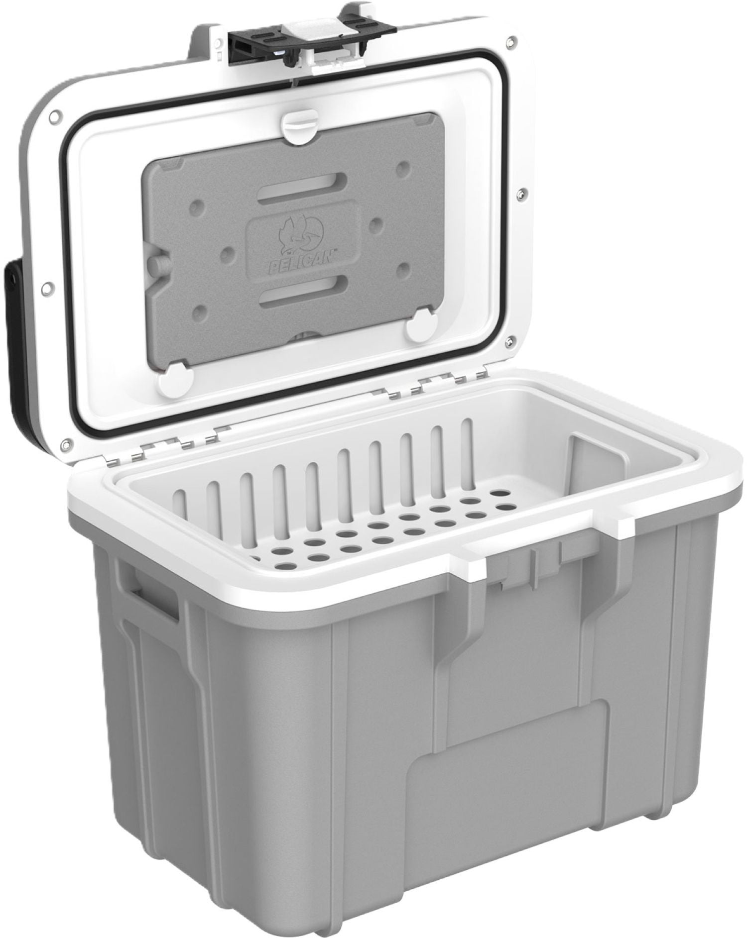 Pelican Personal 8 Qt Hard-Sided Cooler with Snap-in Ice Pack Bottle Opener, Cement and White