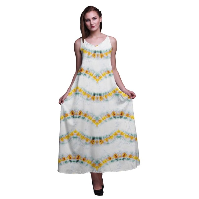 Bimba Robe Longue Maxi de Soirée Sans Dos à Bretelles Spaghetti en Rayonne Teinture sur Nœuds pour Femmes - Petite