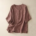 thumbnail image 4 of Birdeem T-Shirt Décontracté Femme Col Rond Été Couleur Unie Rétro Manches Courtes, 4 of 9