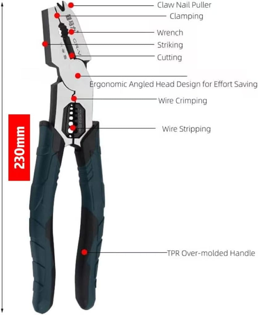Industrial-Grade Multi-Function Cutting Pliers, 9-In-1 Compound Pliers, Heavy Duty Steel Wire Cutter & Nail Puller, Easy To Use, Compound Leverage Hand Tool For Home Repair (1Pcs, B)