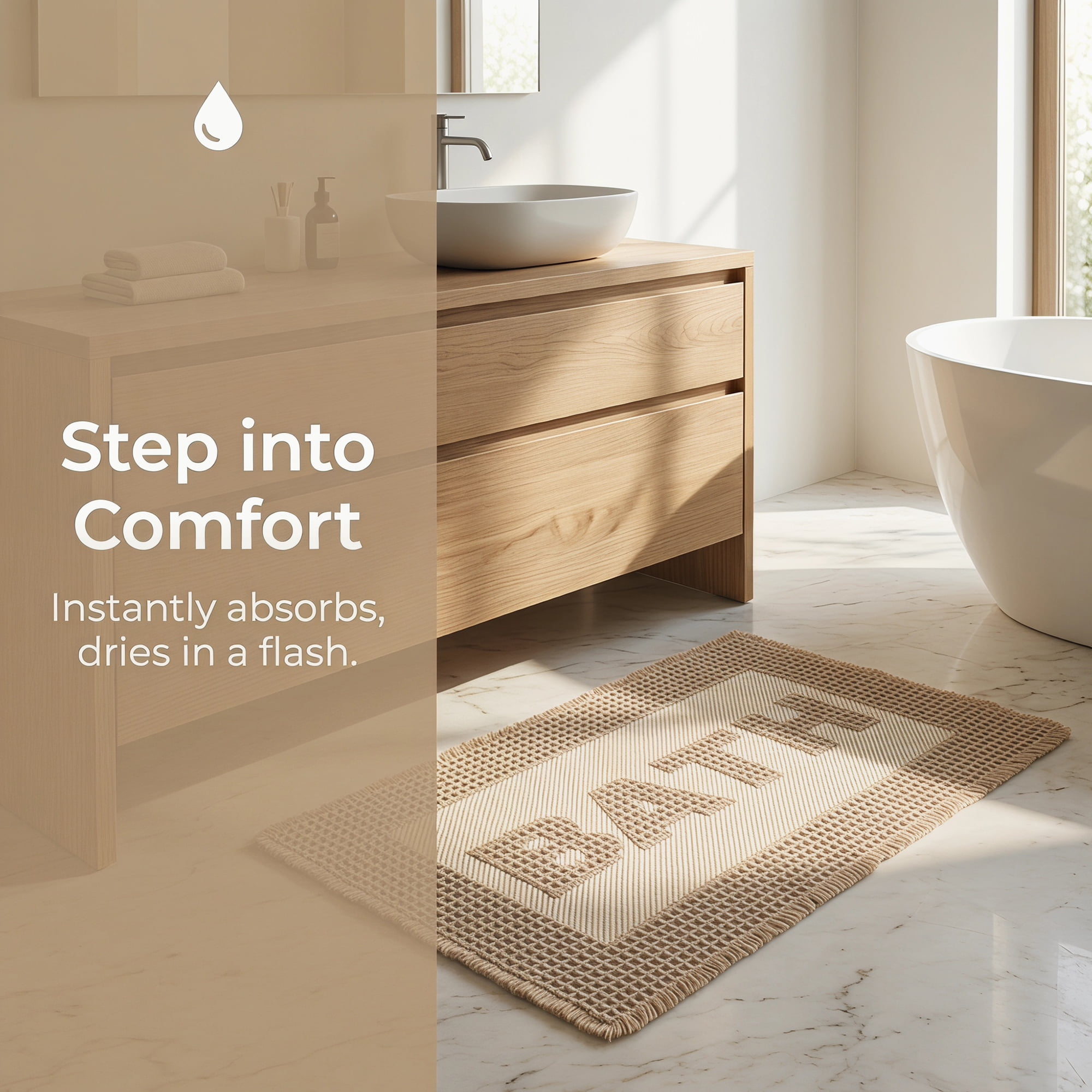 Unique Bargains Non Slip Washable Absorbent Quick Dry Waffle Bath Mat Brown 30" x 18"