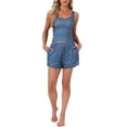 thumbnail image 2 of INSPIRE CHIC Womens Ruffle Trim Pajamas Set Ruffled Camisole Tank Top and Shorts Sleepwear 2 Pcs S Blue, 2 of 6