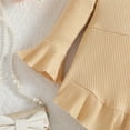 thumbnail image 5 of Atogsazn Baby Girl Clothes Set Kids Ribbed Long Sleeve Tops and Flare Leg Jeans Outfit with Headband Fashion Beige 3-4 Years, 5 of 9
