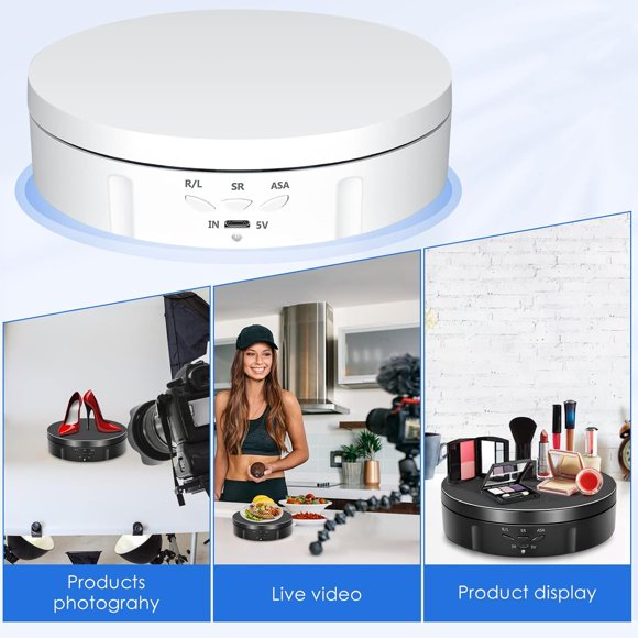 Jinsinto Electric Turntable, 14.6cm 360 Degree Turntable with USB Charging 3 Adjustable Speeds White 14.6*14.6*3.5CM