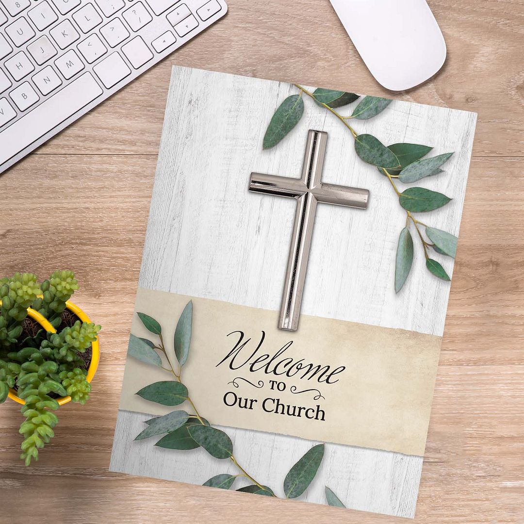 Welcome To Our Church Folders / 25 Greenery Religious / 2 Pocket Christian Visitor Gathering Folders / 9" x 12" New Member Welcome Folder / Made In The USA