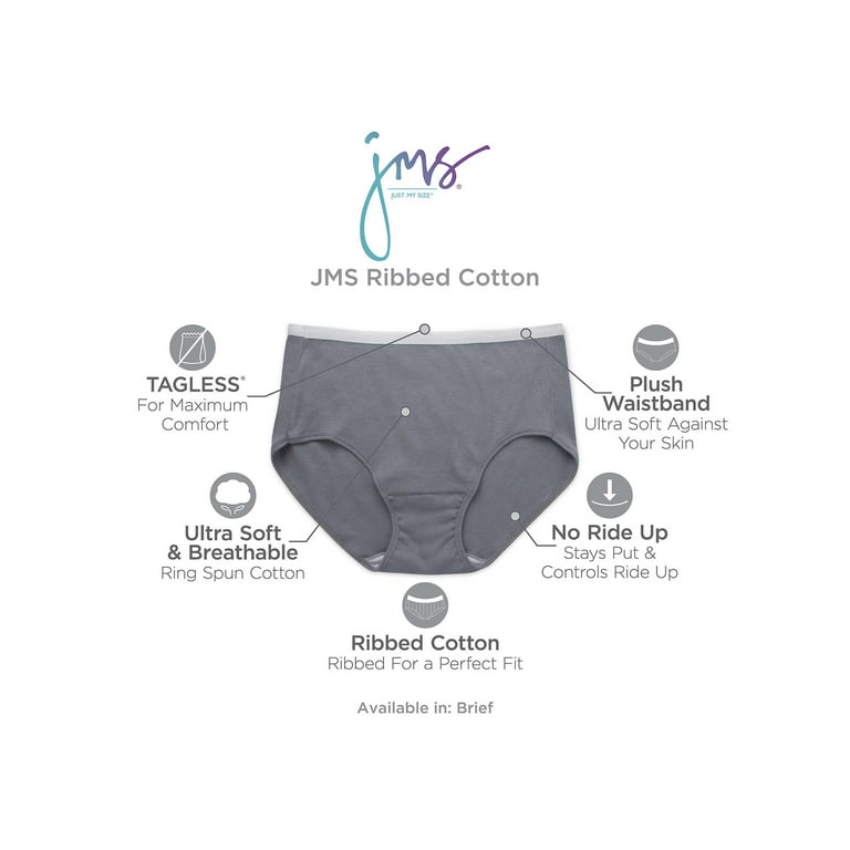 Just My Size Women's Ribbed Cotton Brief Underwear, 6-Pack