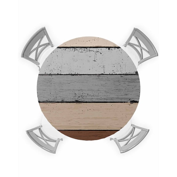 nqOlkjepod Brown Grey Round Tablecloth, Fitted Table Cover with Elastic for 55"-60" Round Tables, Vintage Stripe Farmhouse Wood Grain Ombre Table Cloth Outdoor Dinning Party Waterproof Tablecloths