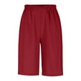 thumbnail image 5 of RYRJJ Women's Cotton Linen Shorts Dressy Casual Bermuda Long Shorts Elastci High Waisted Comfy Summer Lounge Shorts with Pockets(Red,M), 5 of 8