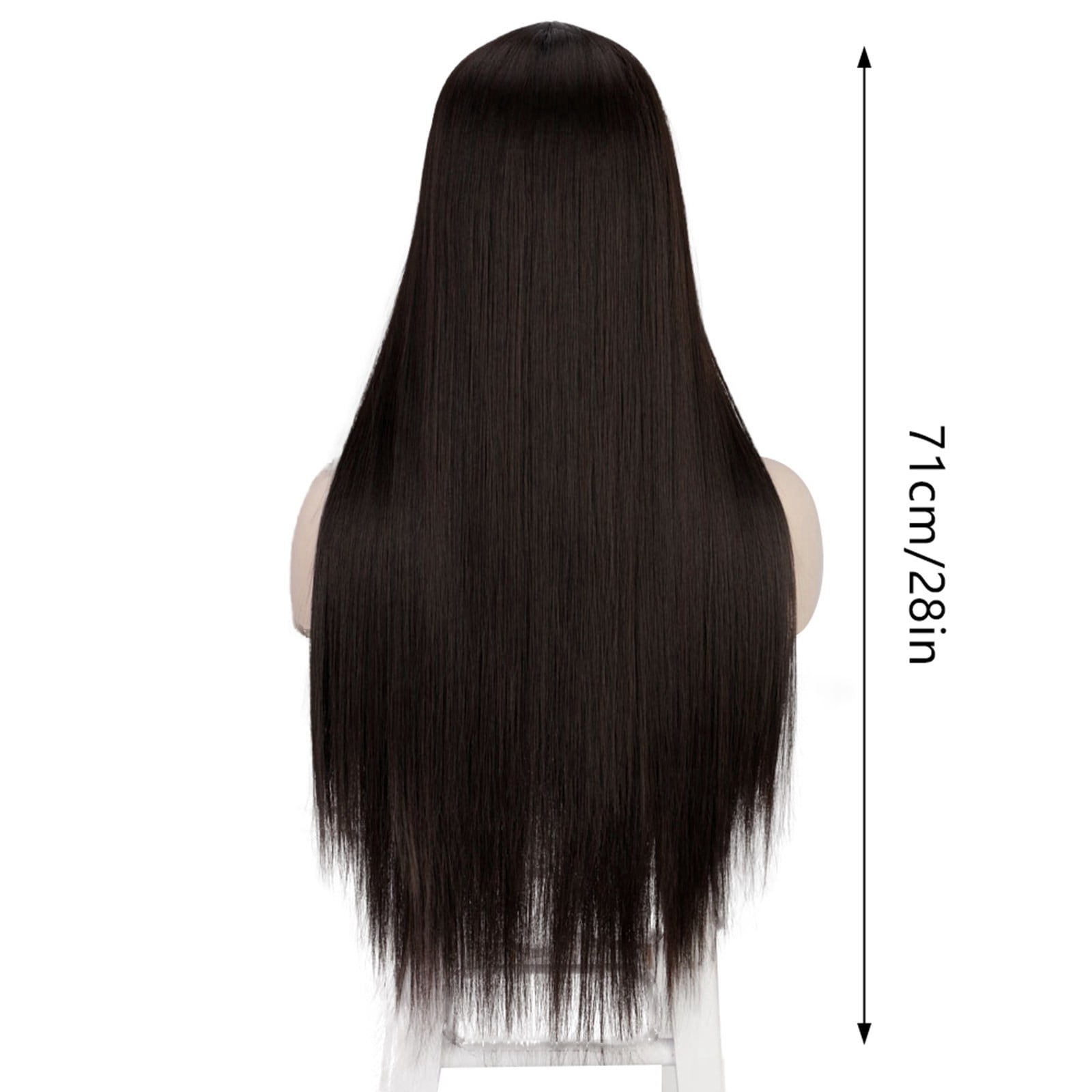 European Human Hair Blend Long Straight Lace Front Wig Middle Part Natural Synthetic Fiber Headpiece For Women