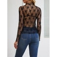 thumbnail image 2 of Siliteelon Womens Lace Mesh Long Sleeve Top Mock Neck Sheer See Through Sexy Blouse Floral Layering Shirt, 2 of 7