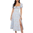 thumbnail image 1 of Mialoley Robe Fendue pour Femmes, Imprimé Floral Col Carré Jupe à Manches Courtes, 1 of 5