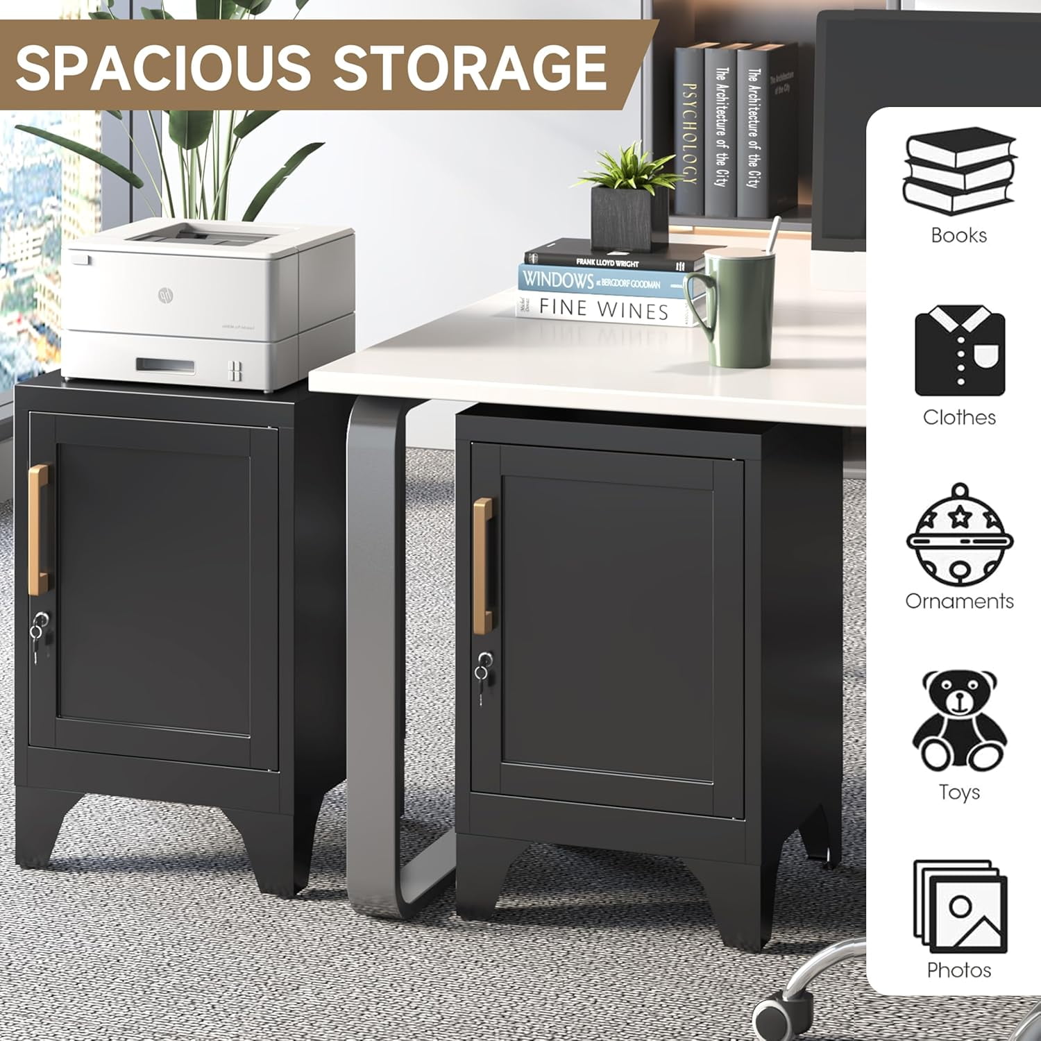 Black Metal Storage Locker with Adjustable Shelf & Removable Legs - 2-Tier Utility Cabinet for Bedroom, Home, Office (Easy Assembly)